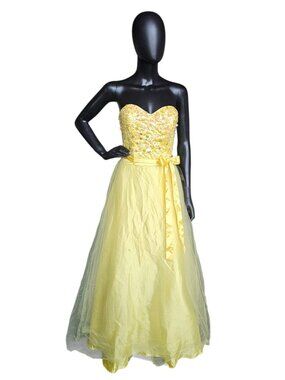 Neon Yellow/Peach Sequin Prom Dress - Masquerade